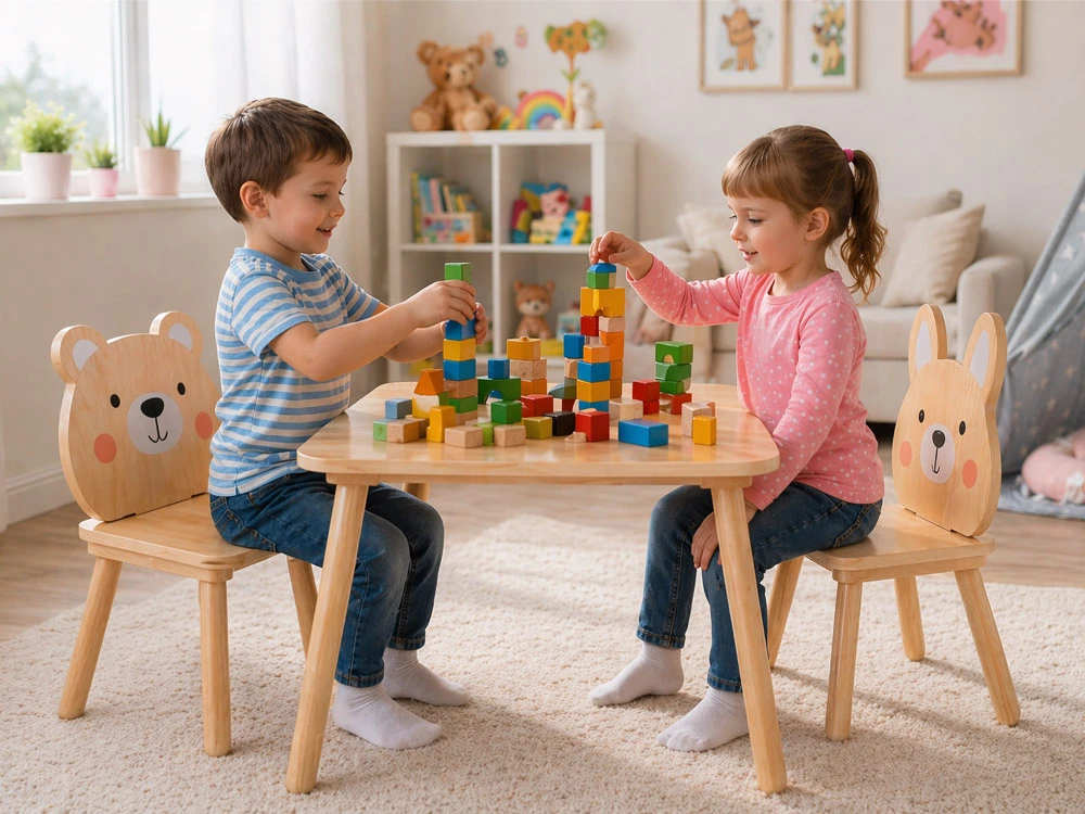 Jokomisiada Children's table and chairs - wooden set Teddy bear and bunny ZA6169