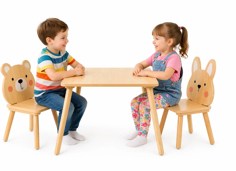 Jokomisiada Children's table and chairs - wooden set Teddy bear and bunny ZA6169