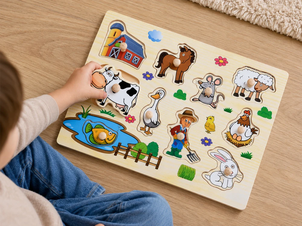 Dėlionė Jokomisiada Wooden puzzle FARMA puzzle with handles - 10 pieces ZA6416