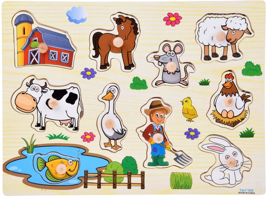 Dėlionė Jokomisiada Wooden puzzle FARMA puzzle with handles - 10 pieces ZA6416
