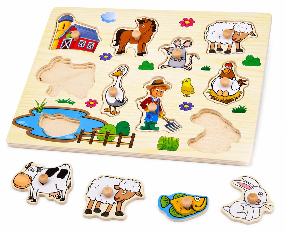 Dėlionė Jokomisiada Wooden puzzle FARMA puzzle with handles - 10 pieces ZA6416