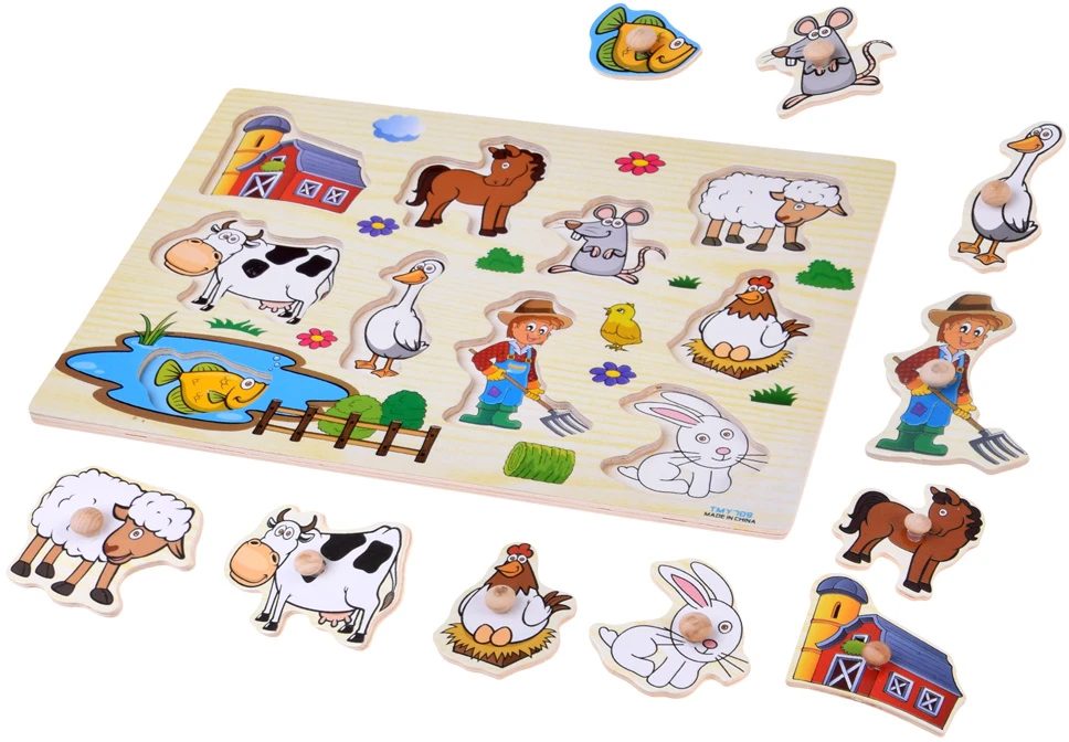 Dėlionė Jokomisiada Wooden puzzle FARMA puzzle with handles - 10 pieces ZA6416