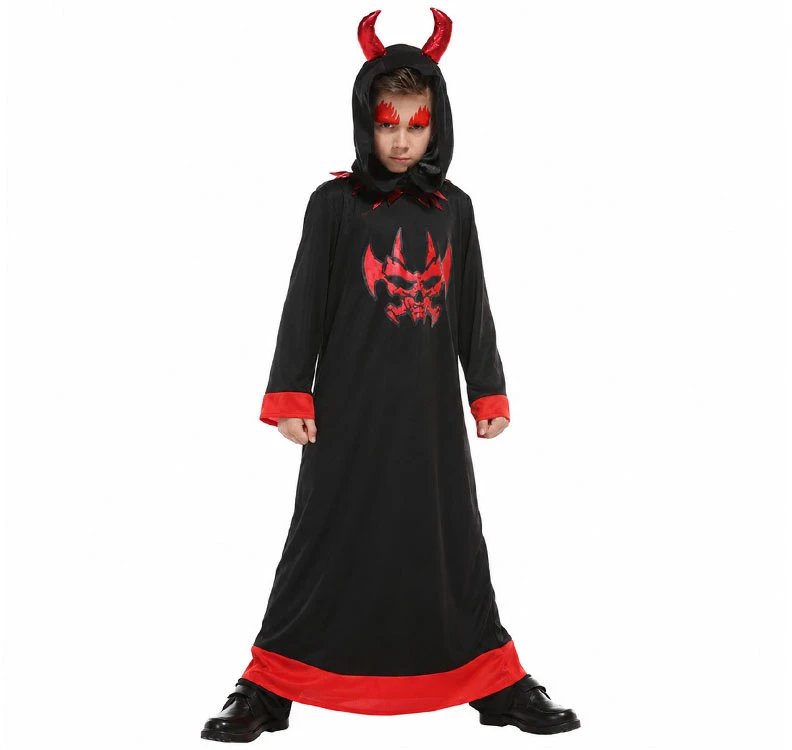 Jokomisiada Devil Costume for a Boy – Juodas Robe and Hood with Horns, Size L