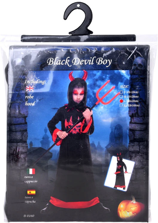 Jokomisiada Devil Costume for a Boy – Juodas Robe and Hood with Horns, Size L