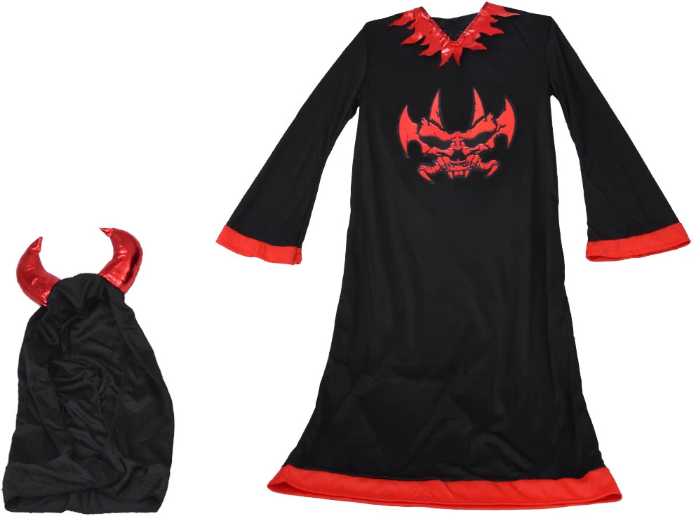 Jokomisiada Devil Costume for a Boy – Juodas Robe and Hood with Horns, Size L