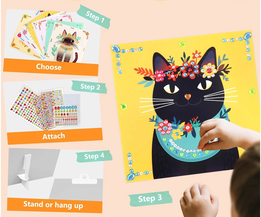 Jokomisiada Diamond Painting Cats for Kids – 8 Pictures, 1000 Gem Stickers ZA6307