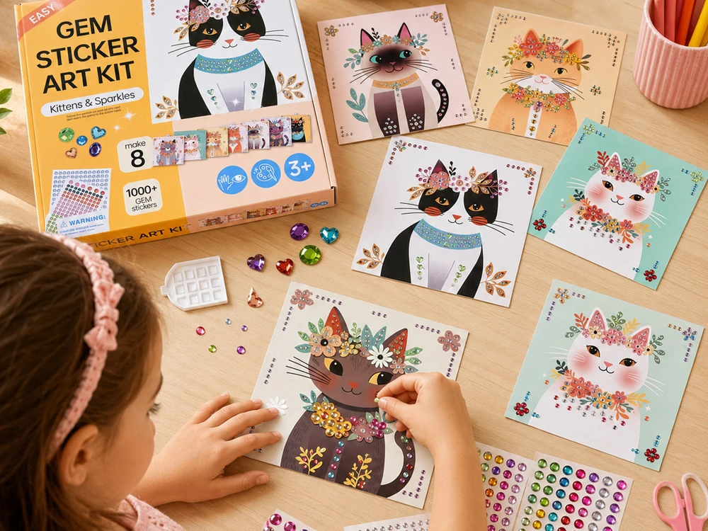 Jokomisiada Diamond Painting Cats for Kids – 8 Pictures, 1000 Gem Stickers ZA6307