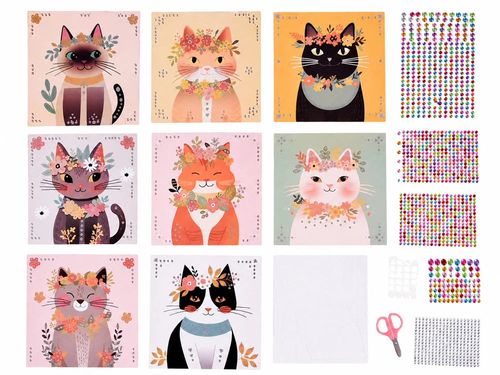 Jokomisiada Diamond Painting Cats for Kids – 8 Pictures, 1000 Gem Stickers ZA6307