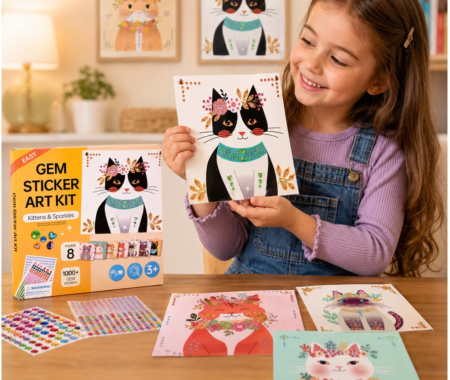 Jokomisiada Diamond Painting Cats for Kids – 8 Pictures, 1000 Gem Stickers ZA6307