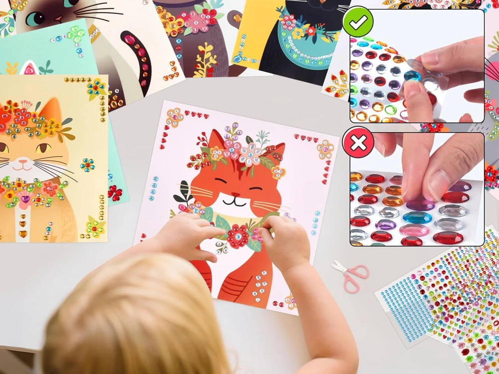 Jokomisiada Diamond Painting Cats for Kids – 8 Pictures, 1000 Gem Stickers ZA6307