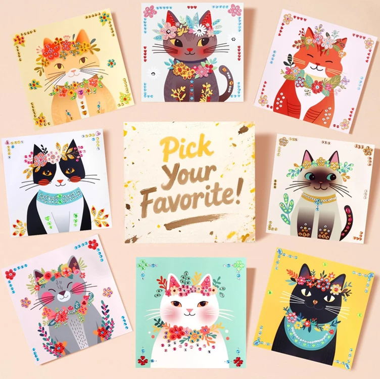 Jokomisiada Diamond Painting Cats for Kids – 8 Pictures, 1000 Gem Stickers ZA6307
