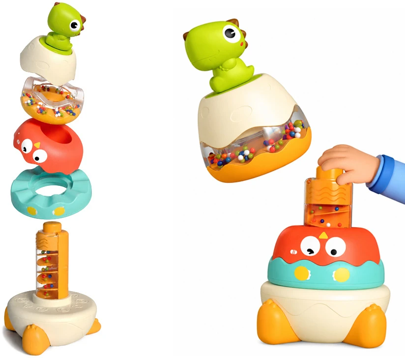 Jokomisiada Dinosaur Sensory Stacking Tower for Children – Rattle and Puzzle ZA6584