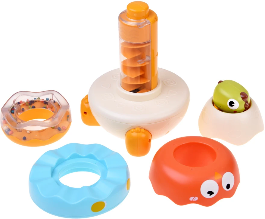 Jokomisiada Dinosaur Sensory Stacking Tower for Children – Rattle and Puzzle ZA6584