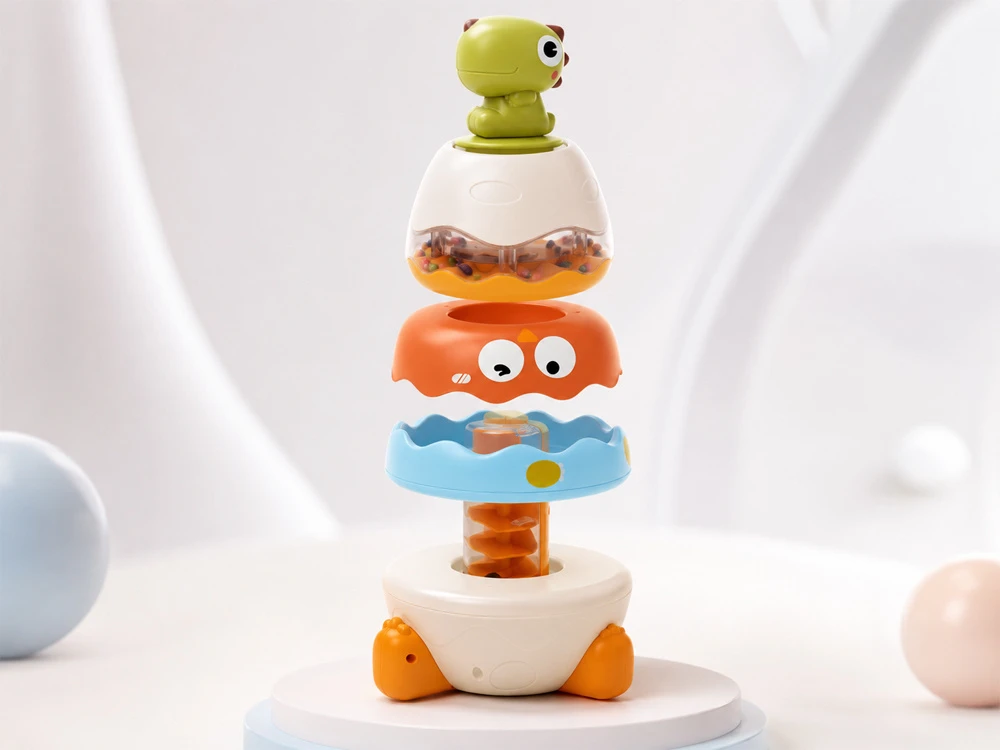 Jokomisiada Dinosaur Sensory Stacking Tower for Children – Rattle and Puzzle ZA6584