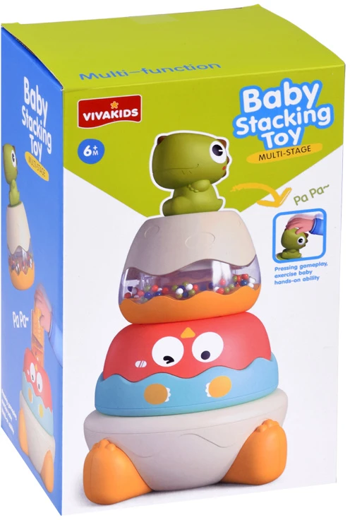 Jokomisiada Dinosaur Sensory Stacking Tower for Children – Rattle and Puzzle ZA6584