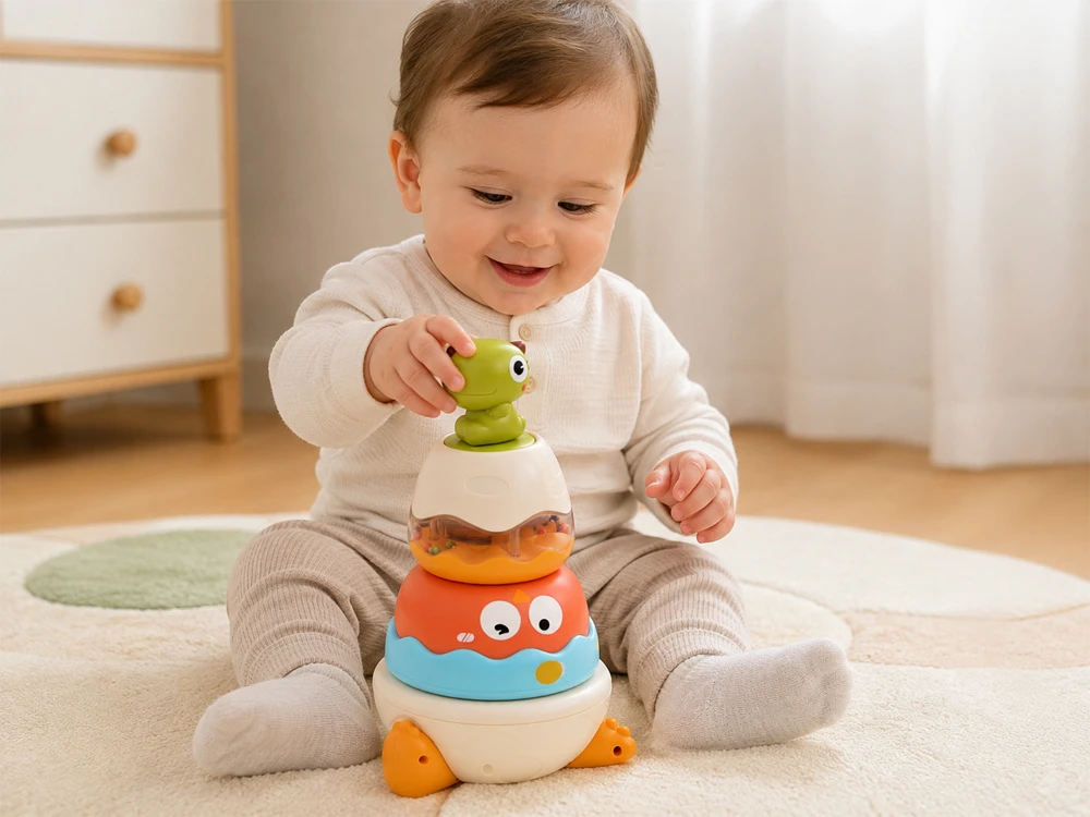 Jokomisiada Dinosaur Sensory Stacking Tower for Children – Rattle and Puzzle ZA6584