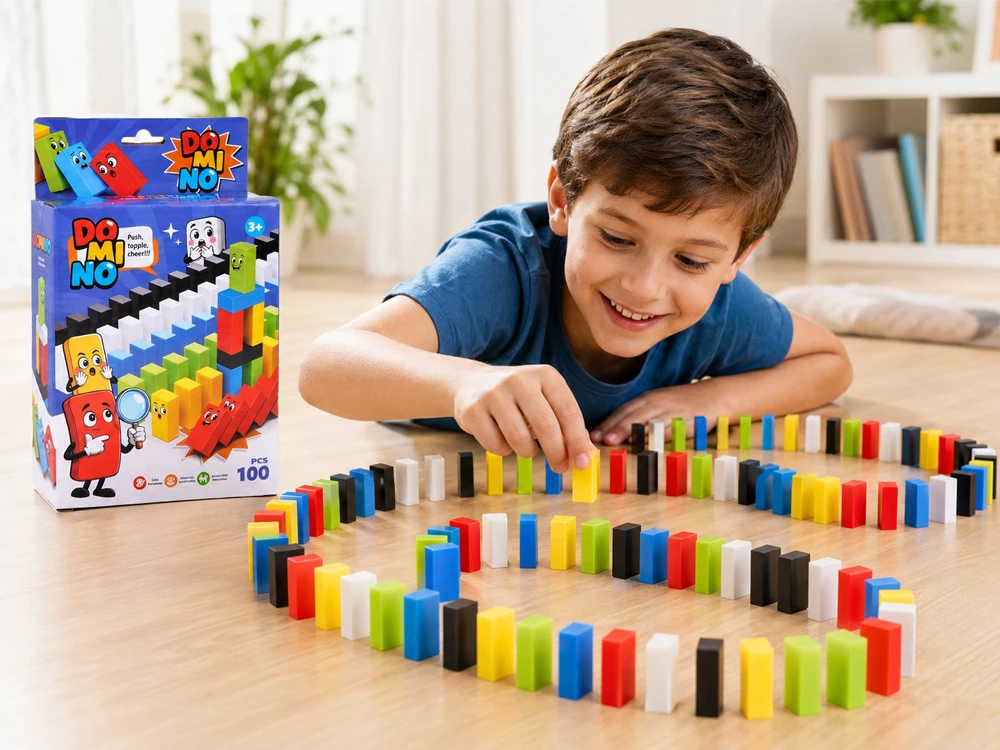 Jokomisiada Domino Set for Kids 100 Pieces Colorful Blocks Educational Building Toy ZA6290