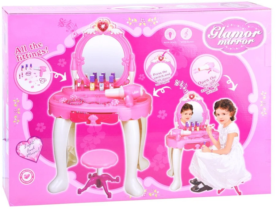 Jokomisiada Dressing table with LED mirror and chair + hairdryer, cosmetics, jewelry ZA6594