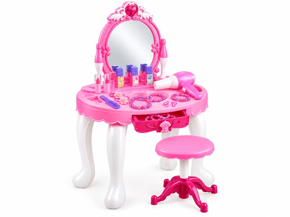 Jokomisiada Dressing table with LED mirror and chair + hairdryer, cosmetics, jewelry ZA6594