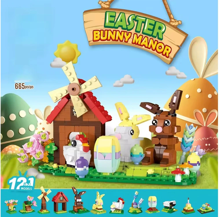 Jokomisiada EASTER FARM 12-in-1 construction blocks, connect together! 665pcs ZA6551