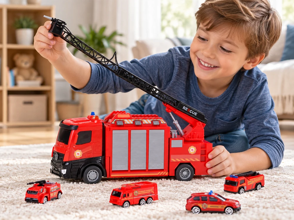 Jokomisiada FIRE BRIGADE transforming Light, sound, water spray + 4 cars ZA6560