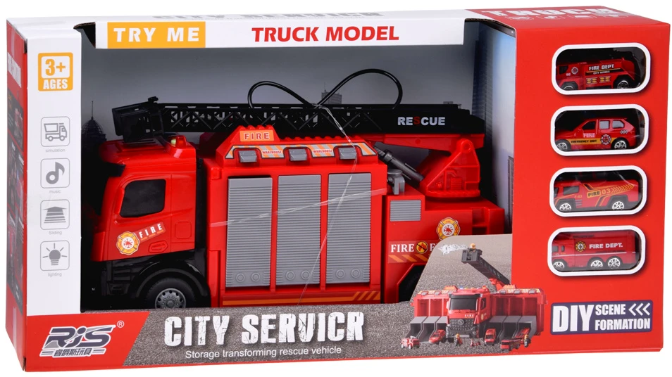 Jokomisiada FIRE BRIGADE transforming Light, sound, water spray + 4 cars ZA6560