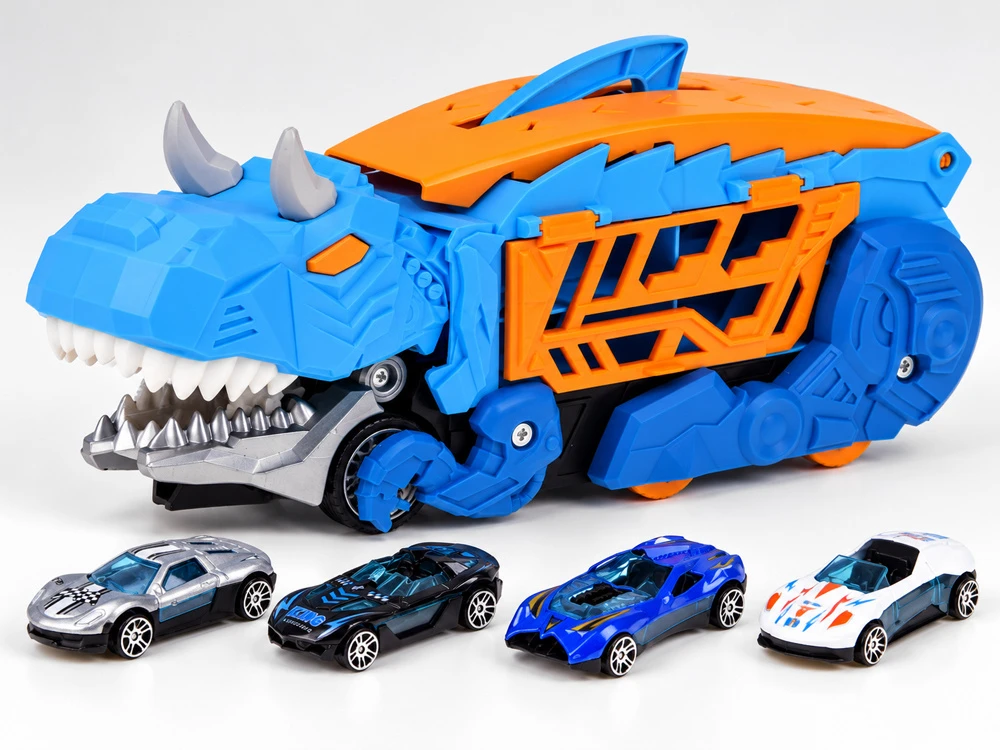 Jokomisiada Foldable car 2 in 1 DINOSAUR garage eats vehicles + signs and springs ZA6595