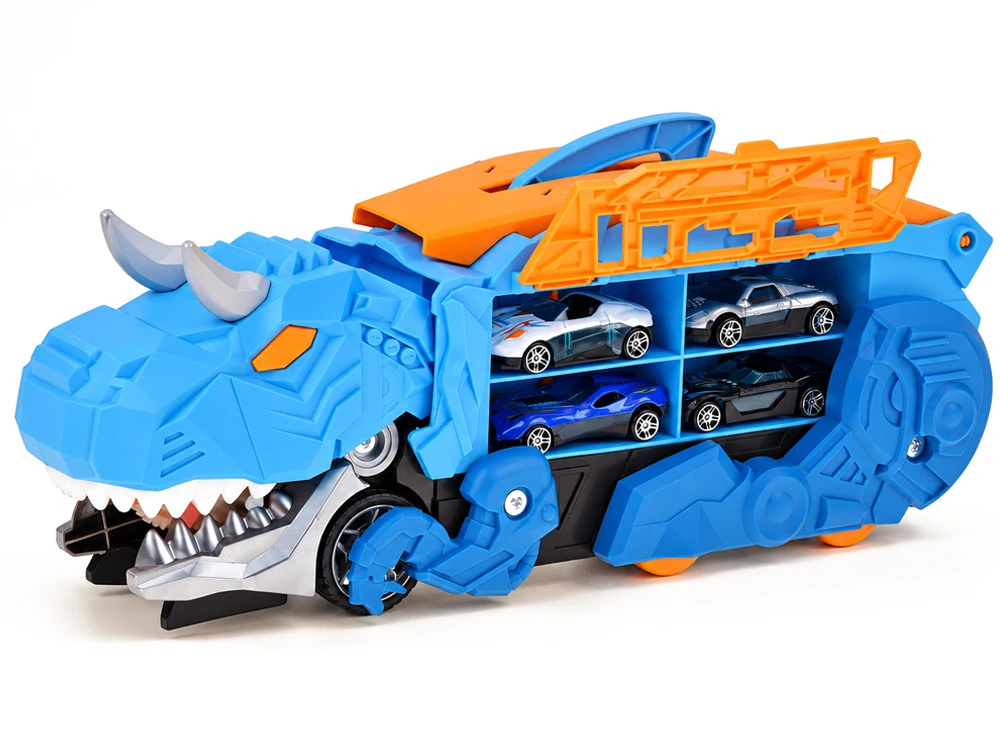 Jokomisiada Foldable car 2 in 1 DINOSAUR garage eats vehicles + signs and springs ZA6595