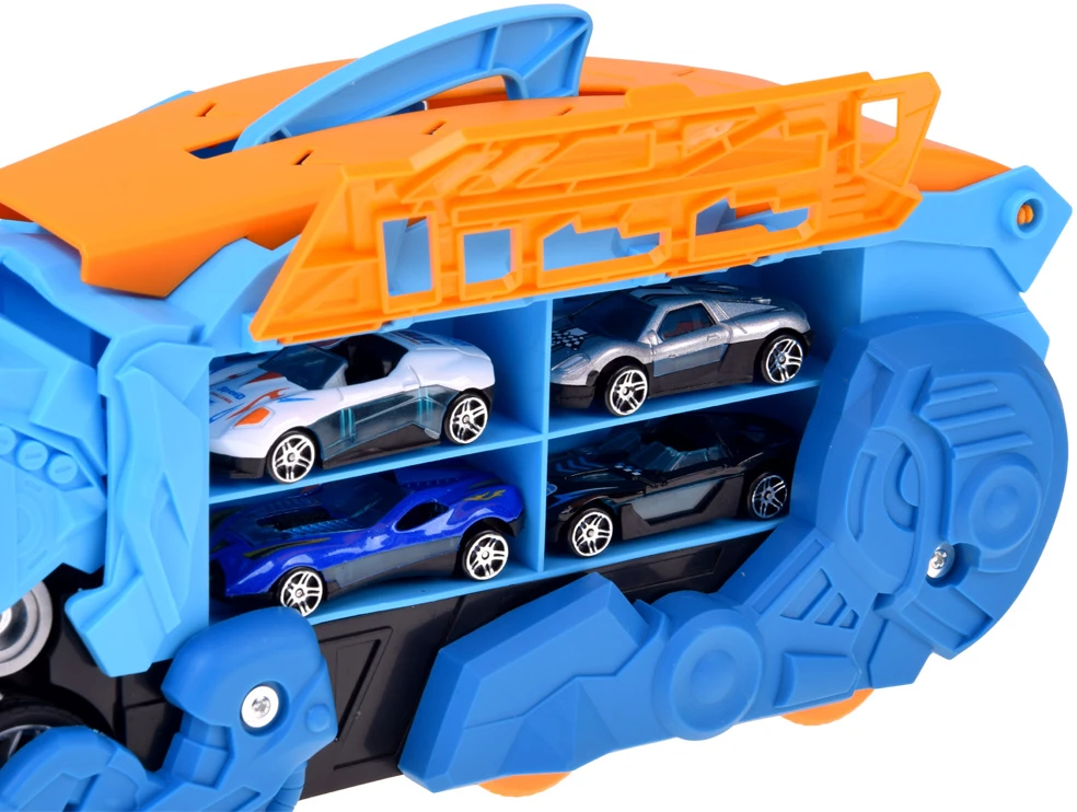 Jokomisiada Foldable car 2 in 1 DINOSAUR garage eats vehicles + signs and springs ZA6595