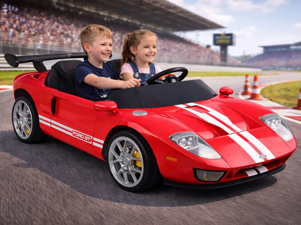 „Jokomisiada Ford GT“ 4 variklių akumuliatorinis vaikiškas automobilis su nuotolinio valdymo pultu 2 asmenims PA0337
