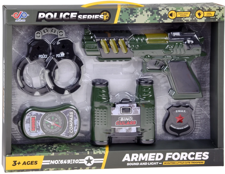 Jokomisiada Kids’ Soldier Play Set with Light and Sound Toy Gun, Binoculars and Handcuffs ZA6316