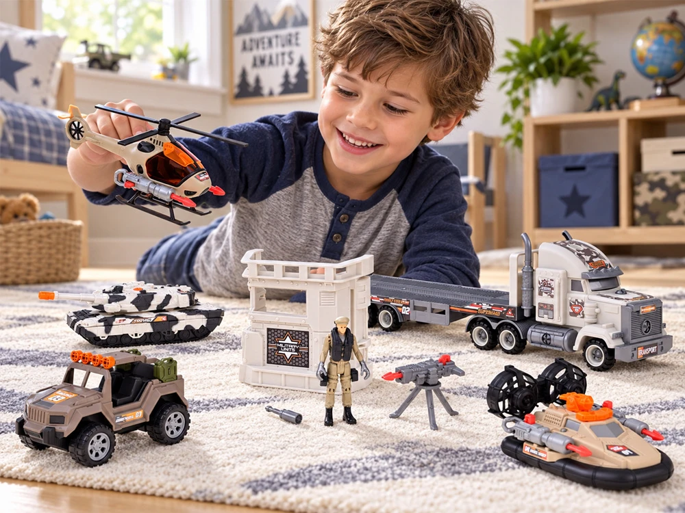 Jokomisiada Large Military Army Playset Truck Tank Helicopter Missiles ZA6365