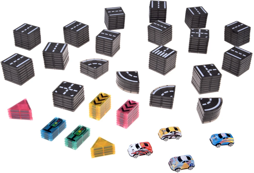 Jokomisiada Magnetic blocks CAR TRACK 168 pieces + 4 cars and road signs ZA6446