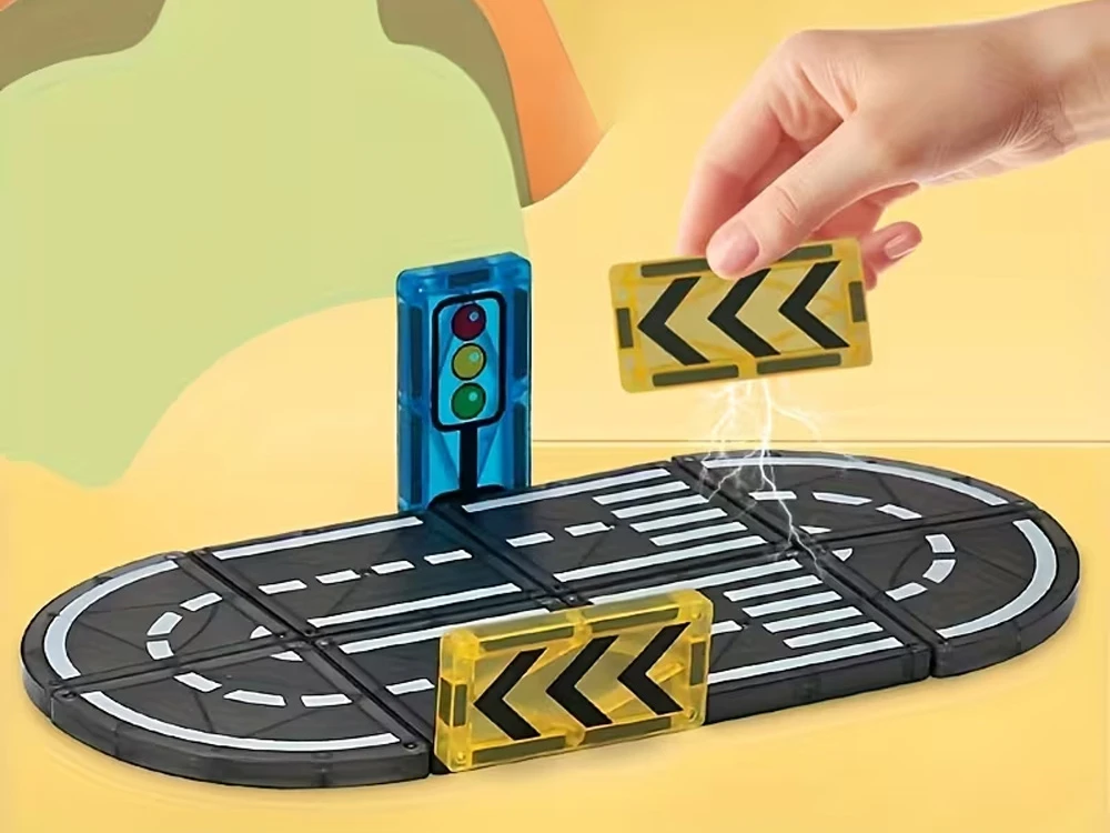 Jokomisiada Magnetic blocks CAR TRACK 168 pieces + 4 cars and road signs ZA6446