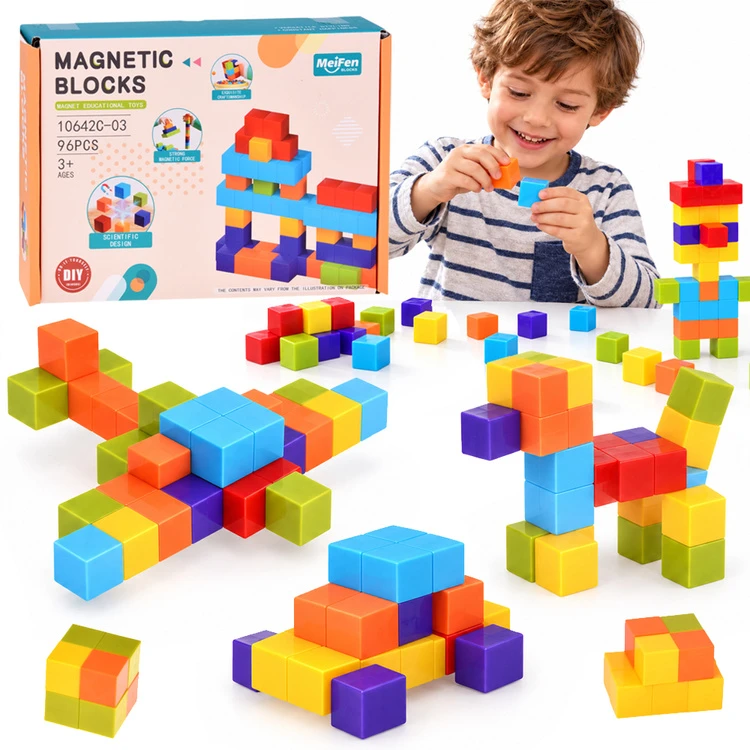 Jokomisiada Magnetic blocks - COLORFUL construction cubes BLOCKS 96pcs ZA6343