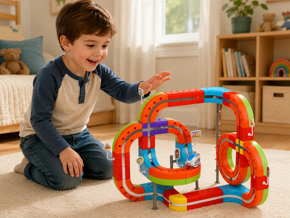 Jokomisiada MAGNETIC BLOCKS Magnetic track for trains - 135pcs DIY train ZA6330