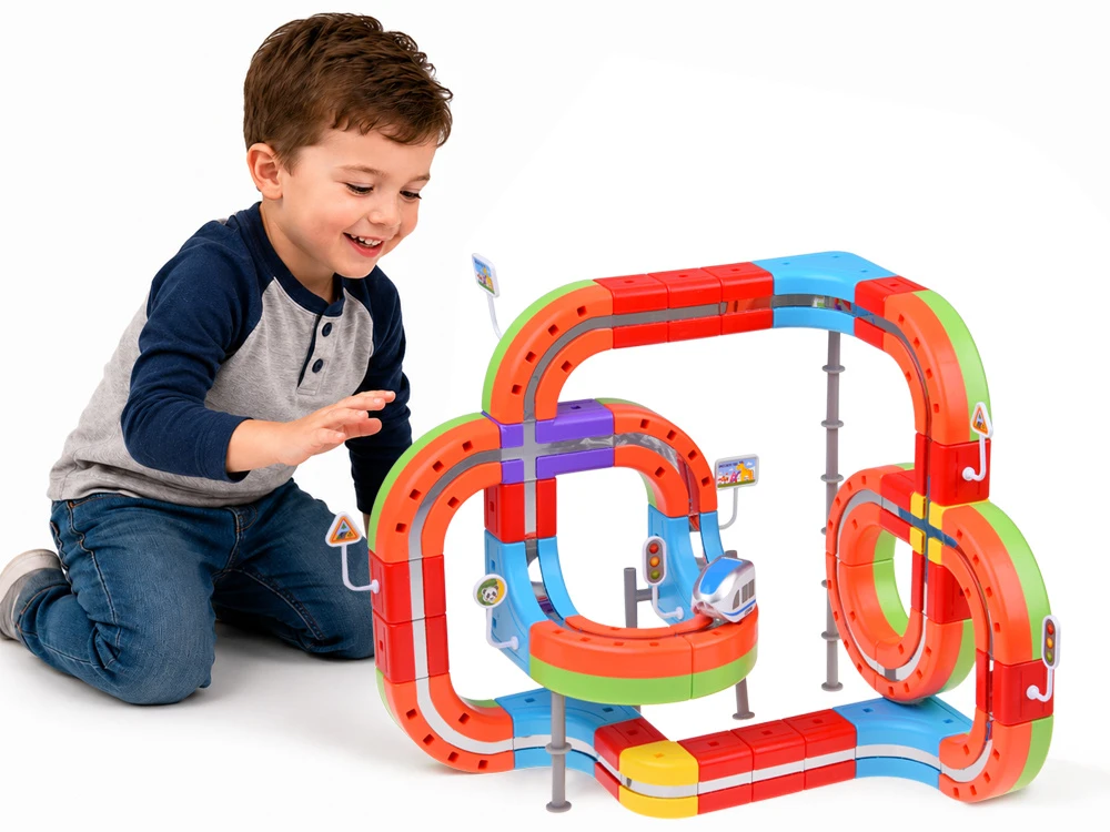 Jokomisiada MAGNETIC BLOCKS Magnetic track for trains - 135pcs DIY train ZA6330