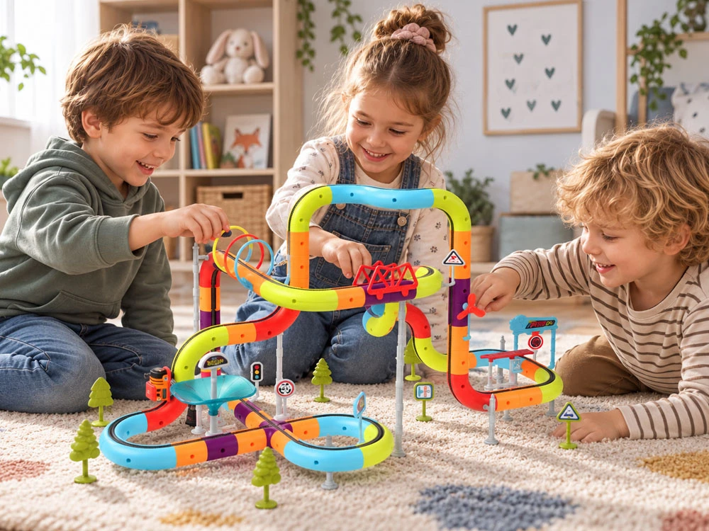 Jokomisiada MAGNETIC BLOCKS Magnetic track for trains - 114pcs DIY train ZA6578