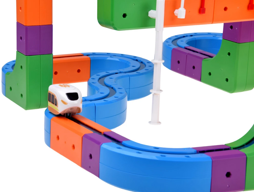 Jokomisiada Magnetic Building Blocks: Magnetic Train Track – 114-Piece DIY Train Set ZA6281