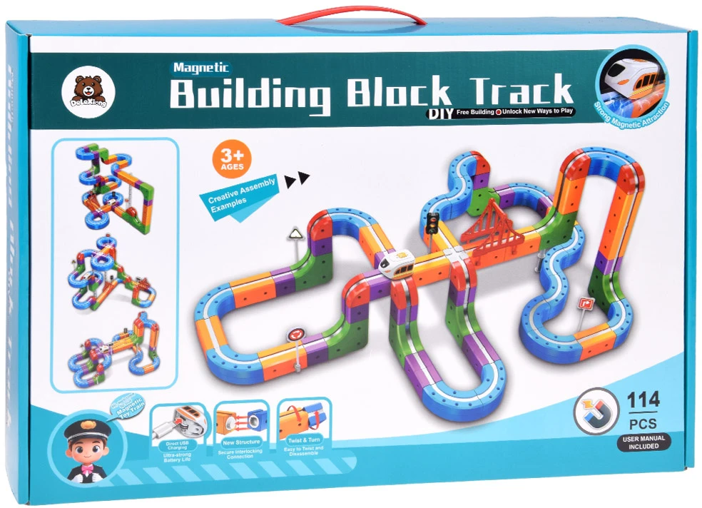 Jokomisiada Magnetic Building Blocks: Magnetic Train Track – 114-Piece DIY Train Set ZA6281