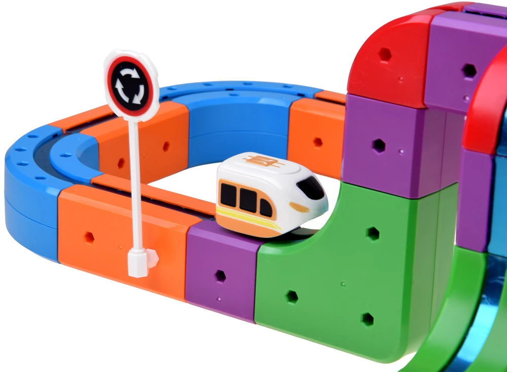 Jokomisiada Magnetic Building Blocks: Magnetic Train Track – 114-Piece DIY Train Set ZA6281