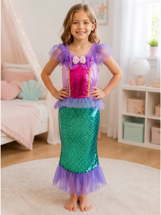 Jokomisiada Mermaid Costume for Girls with Top and Shimmering Fish-Scale Skirt ZA6382