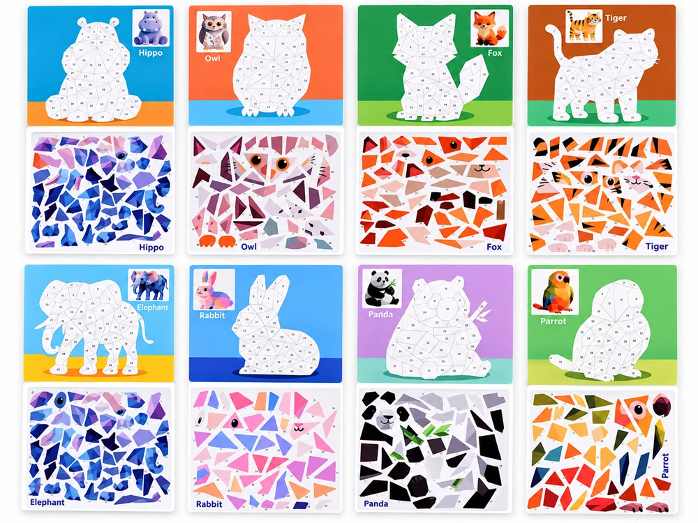 Jokomisiada Numerical mosaic - gluing by numbers ANIMALS 8 pictures ZA6629 A