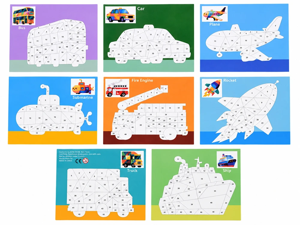 Jokomisiada Numerical mosaic - gluing by numbers VEHICLES 8 pictures ZA6629 B