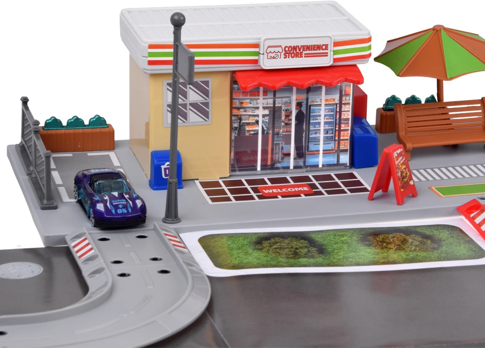 Jokomisiada Petrol Station Playset with Shop, Road, Parking Area and 2 Toy Cars ZA6282