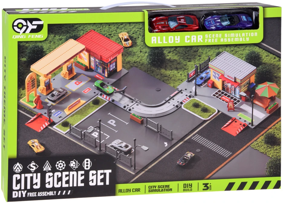 Jokomisiada Petrol Station Playset with Shop, Road, Parking Area and 2 Toy Cars ZA6282