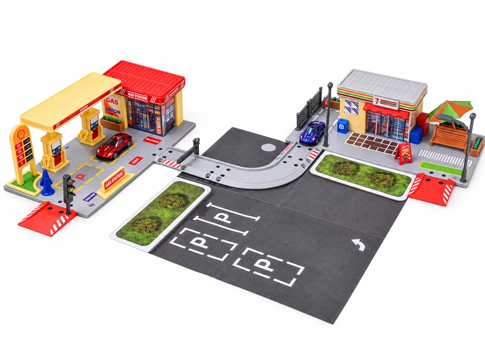 Jokomisiada Petrol Station Playset with Shop, Road, Parking Area and 2 Toy Cars ZA6282
