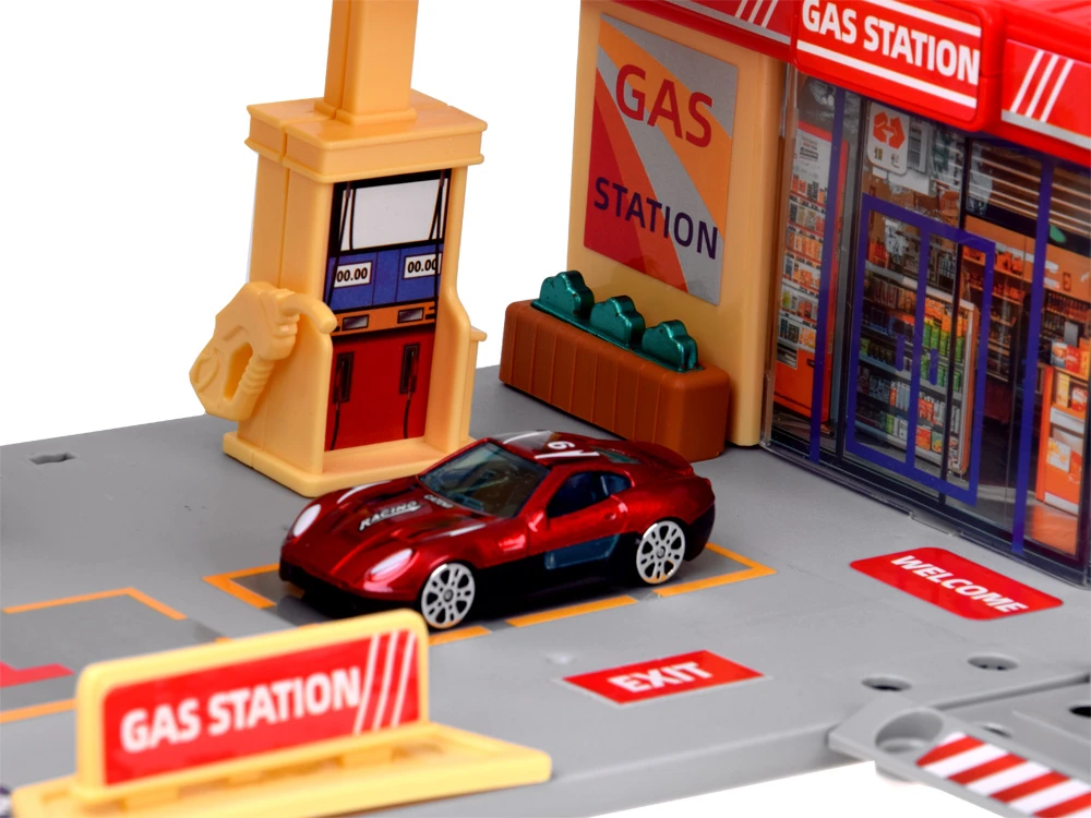 Jokomisiada Petrol Station Playset with Shop, Road, Parking Area and 2 Toy Cars ZA6282
