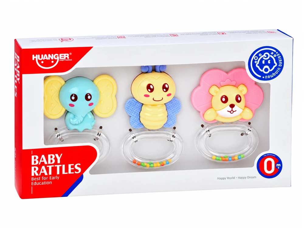 Jokomisiada Rattle and teether 2 in 1 - set of 3. Elephant, bee and lion ZA6626
