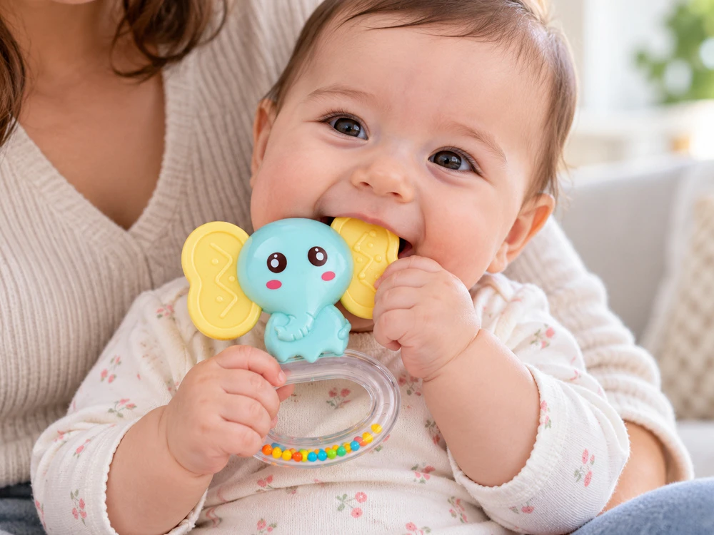 Jokomisiada Rattle and teether 2 in 1 - set of 3. Elephant, bee and lion ZA6626